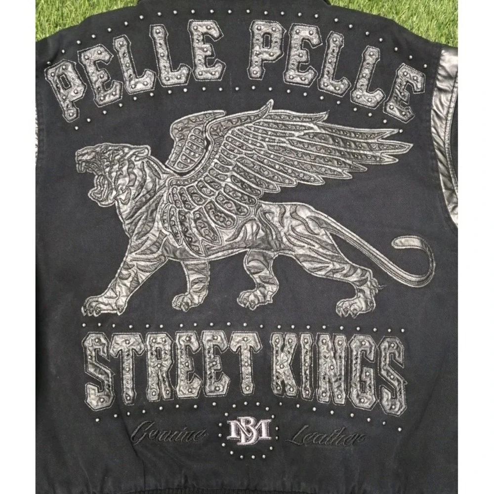 Vtg Pelle Pelle Marc Buchanan Street Kings Flying Tiger Jacket 4XL Black Canvas